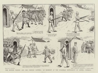 Der britische Marine und die chinesischen Plünderer, ein Vorfall in der europäischen Siedlung von Anping, Formosa